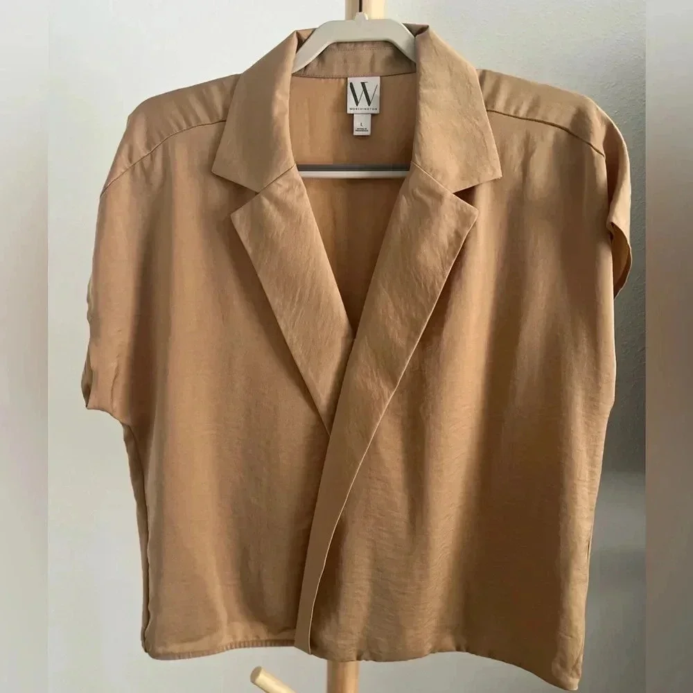 Worthington V-Neck Cap Sleeve Blouse, Women's Size Large Beige NEW MSRP $40 - Picture 1 of 6